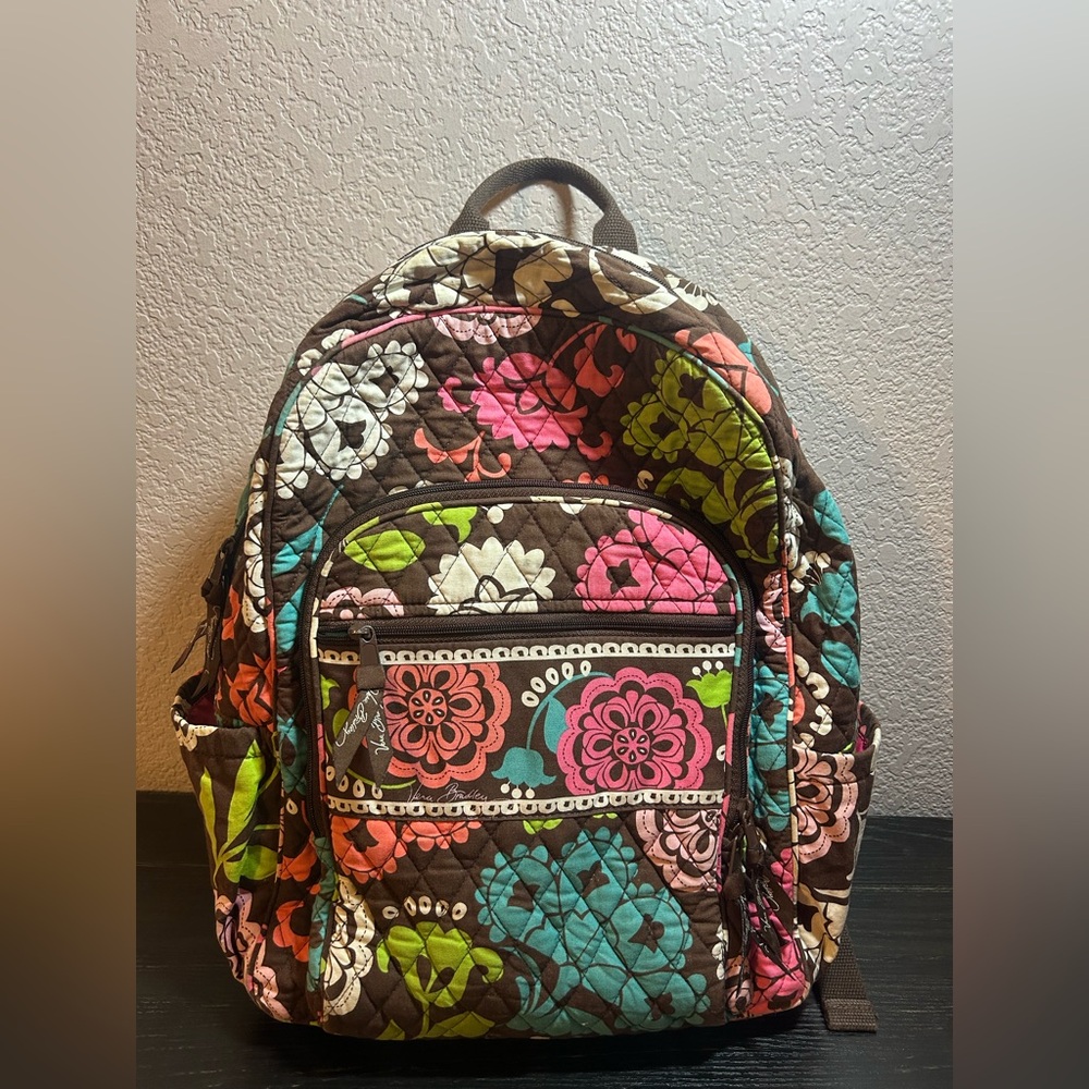 Vera Bradley Backpack Laptop Bag Quilted Lola Green Pink Blue Brown Floral
